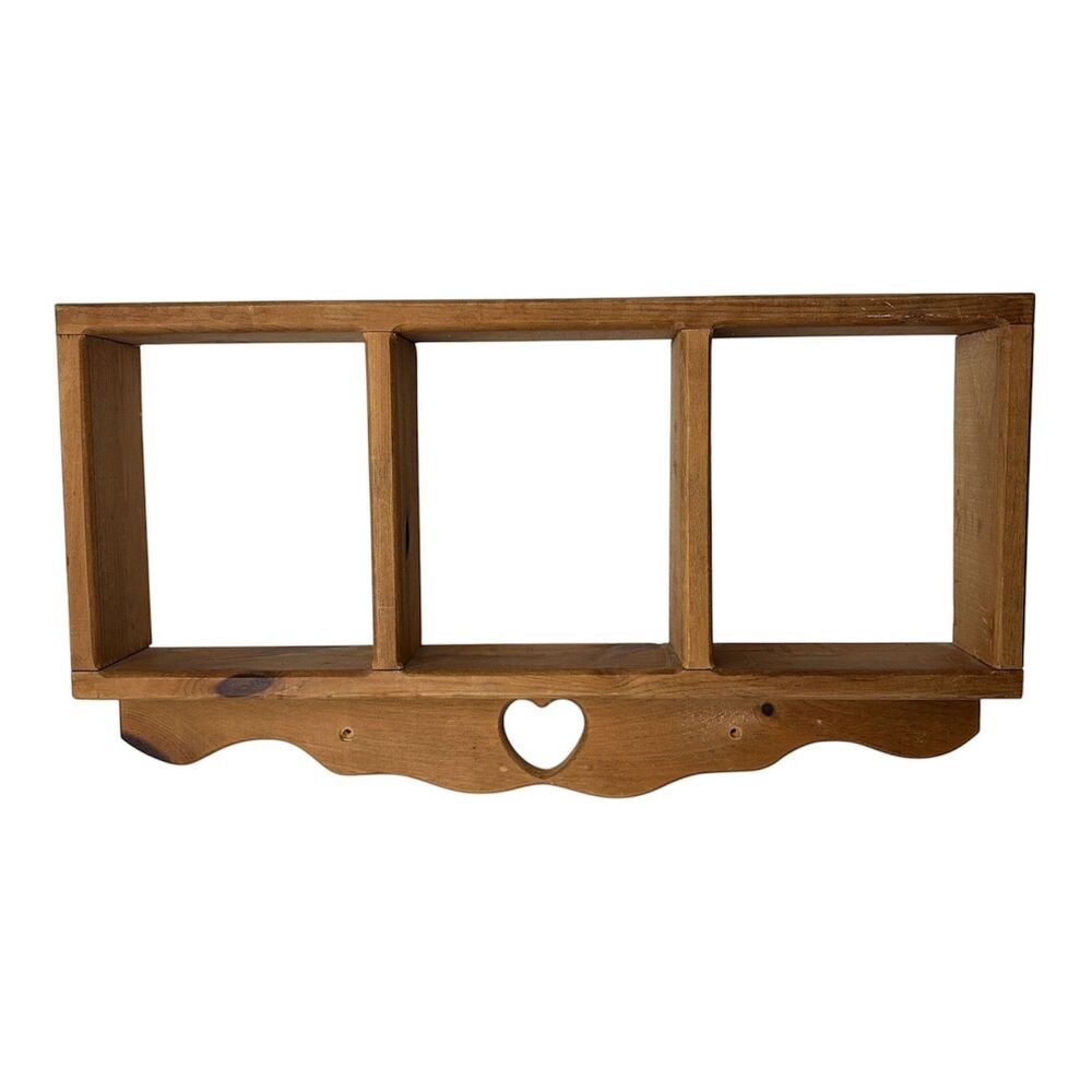 Vintage 90s Wooden Heart Trinket Shelf Large 23" x 9.5" Cottagecore 3 cubby